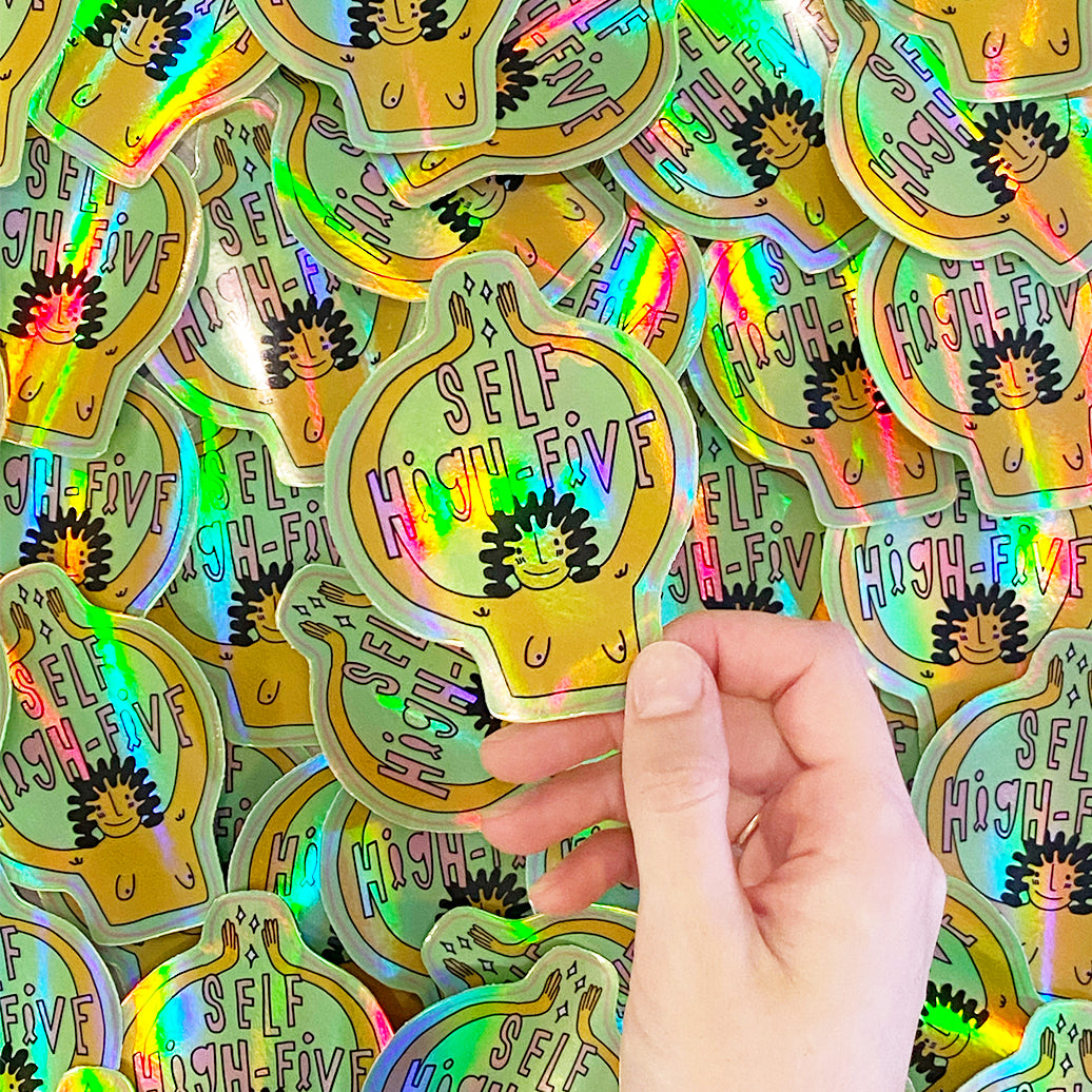 Self High Five Holographic Sticker